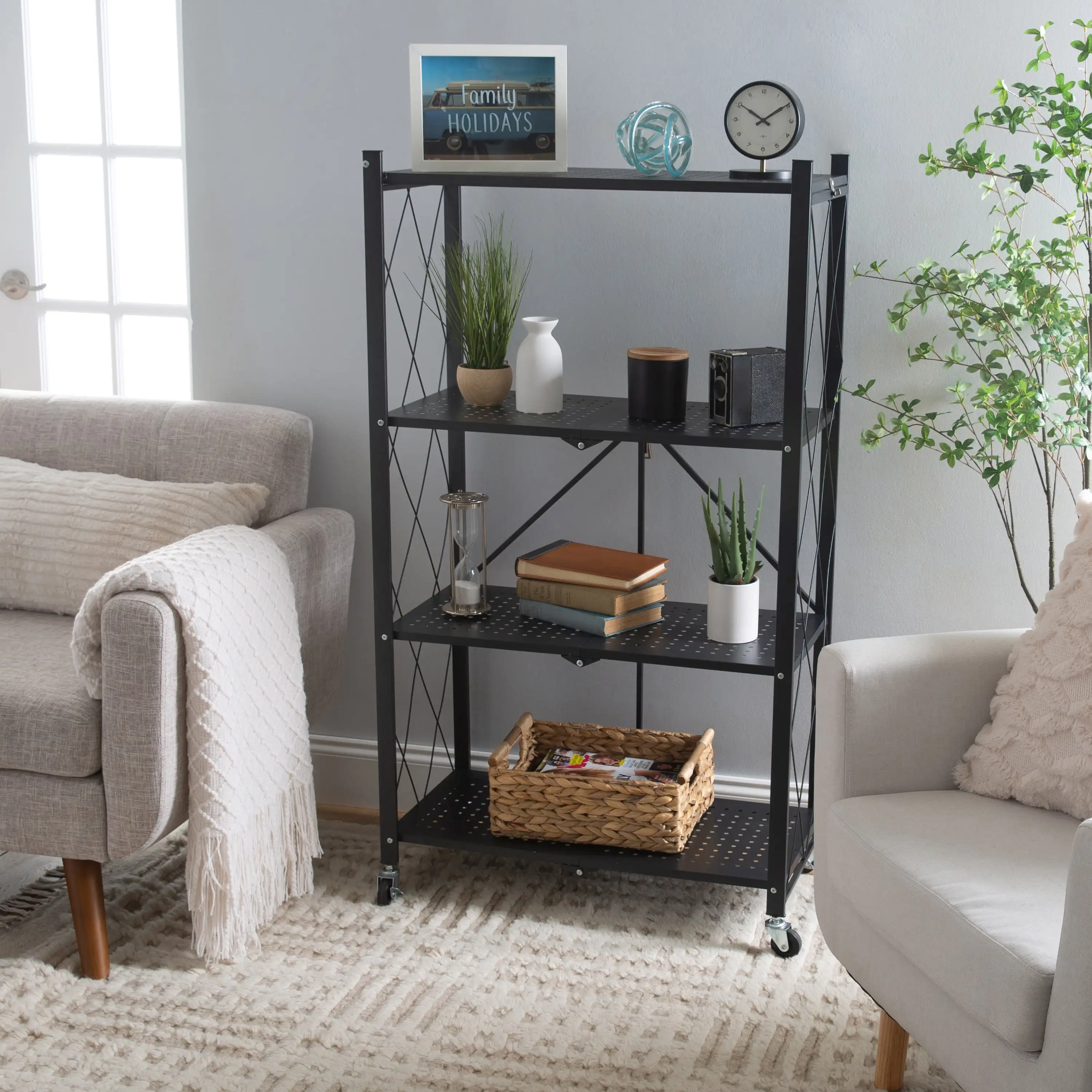 Étagères de Rangement Pliables en Métal avec Roulettes