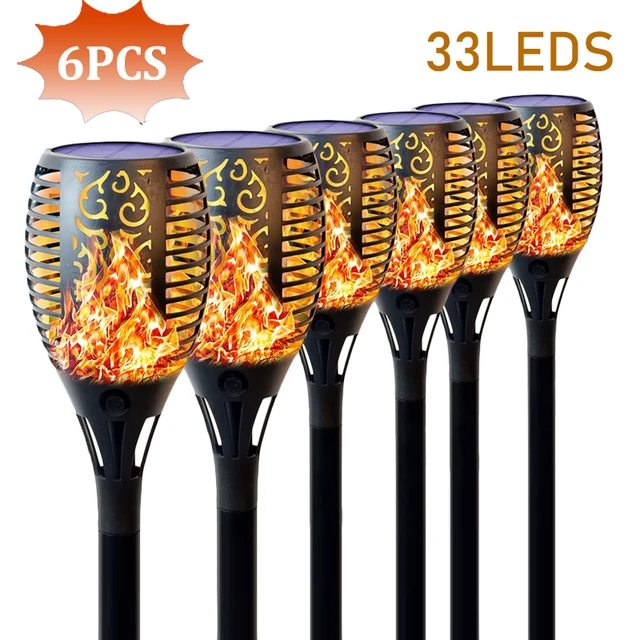 Outdoor Solar LED Torch Lights Sunlights Flashlight Waterproof Garden Decoration Lantern For Patio Street Balcony Yard Pathway 33LED-6PACK