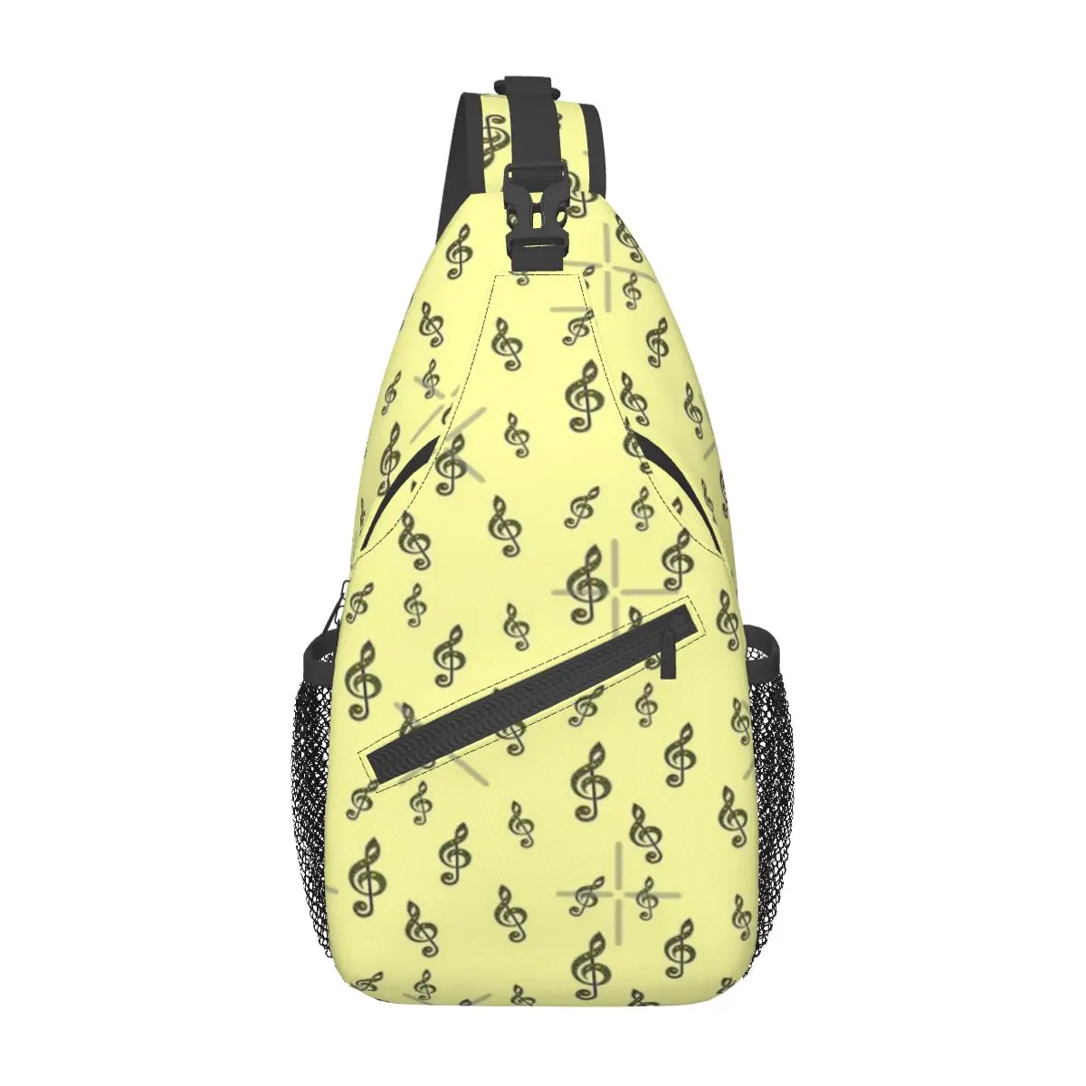 

Floral Music Notes Treble Clef Yellow Chest Bag Personalized With Zipper Mesh Bag For Office Nice gift Customizable