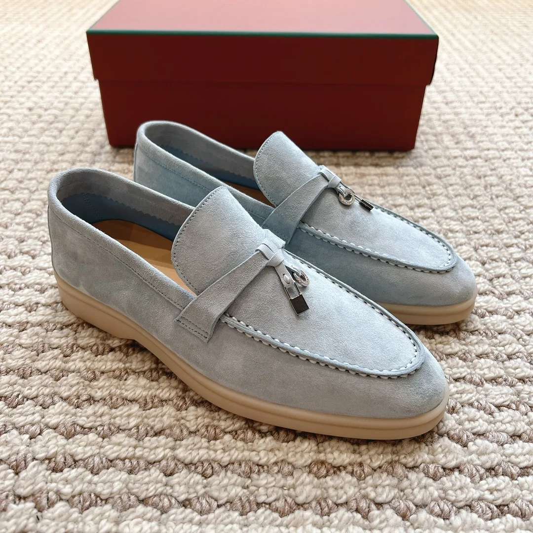 Genuine leather loafers for women's shoes one foot shallow mouth flat sole single shoe soft sole lazy bean shoes for men's shoes