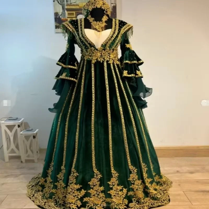 Green Evening Dresses For Albanian Motifs Dallama Fiesta Evening Gowns