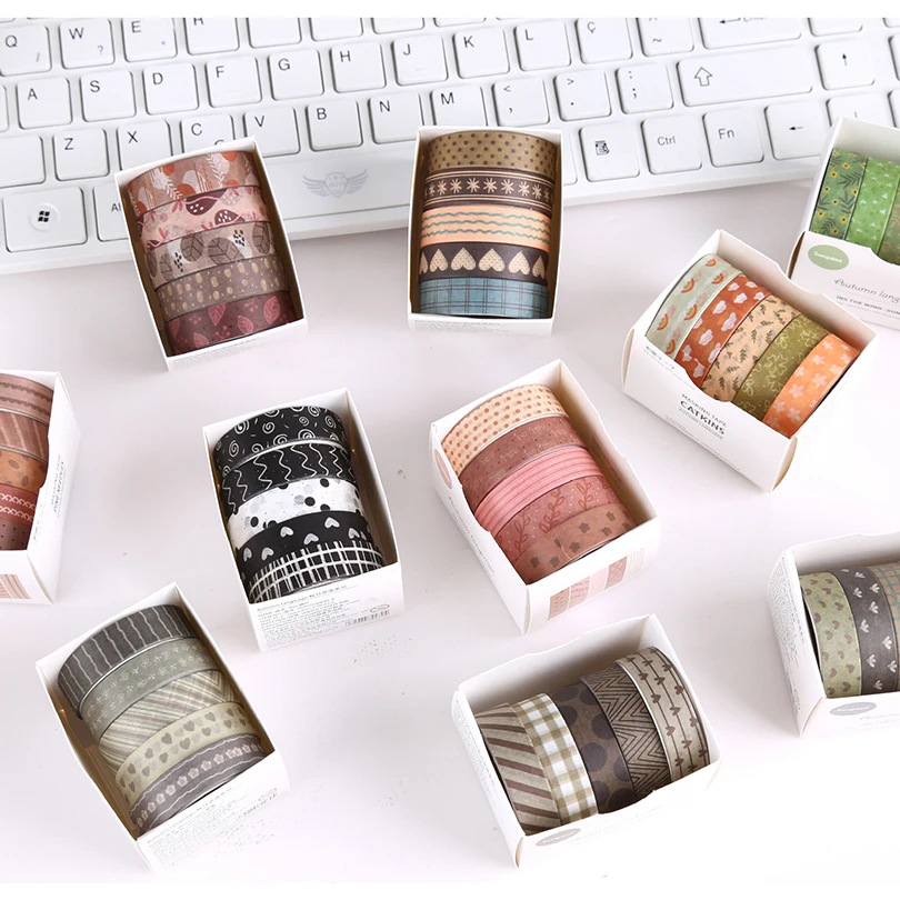 5Pcs Basic Washi Tapes Scrapbooking Washi Tape Set School Supplies Cinta Adhesiva Decorativa Autumn Stationery Masking Tape washi tape