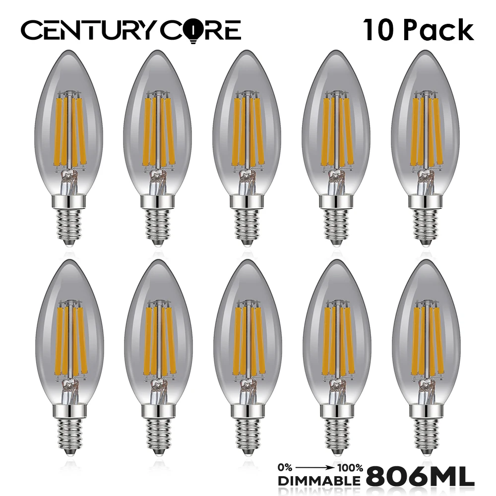 Replacing C35 Light Bulb Led E14 Dimmable 806LM 6.5W Vintage For Pendant Chandelier Candelabra Smoke Gray Filament Candle Light genixgreen c35 candle bulb 4w dimmable led filament bulb e12 e14 candelabra base flame shape bent tip lamps for chandelier light