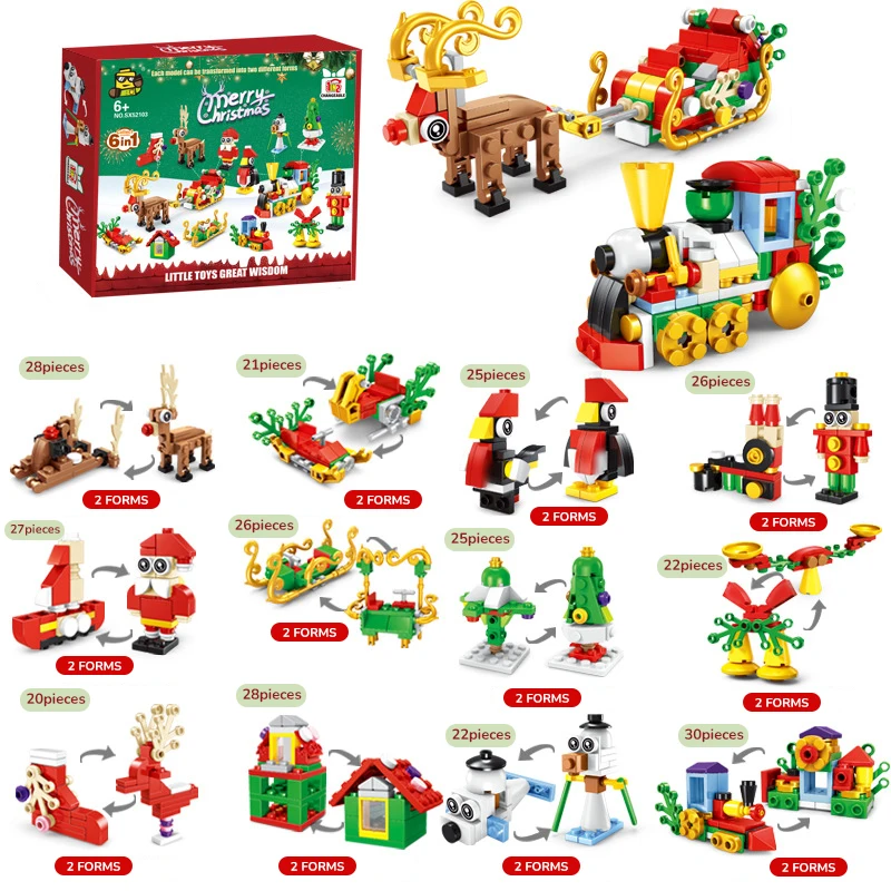 Festive Santa & Reindeer Micro Block Puzzle Set - Holiday Table Decoration Toy