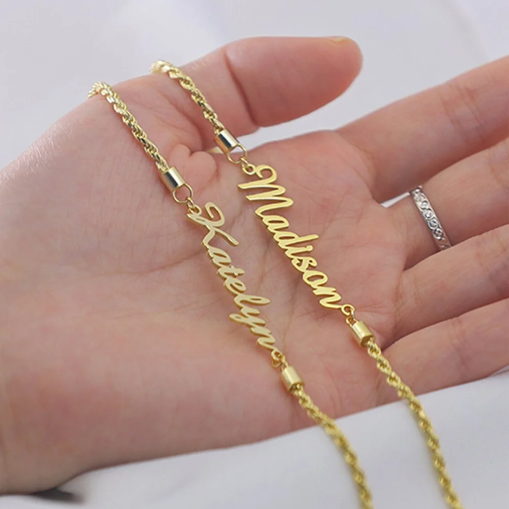 

Body Jewelry 18K gold Plated Rope Chain Name Anklet Personalized Nameplate Number Anklet Bracelet Custom Jewelry