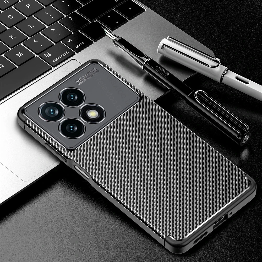 Carbon Fiber Texture Back Cover For Xiaomi Poco X6 Pro 5G Case TPU Soft Shockproof Coque PocoX6Pro Poko Little X 6 X6Pro 6X 5G 6