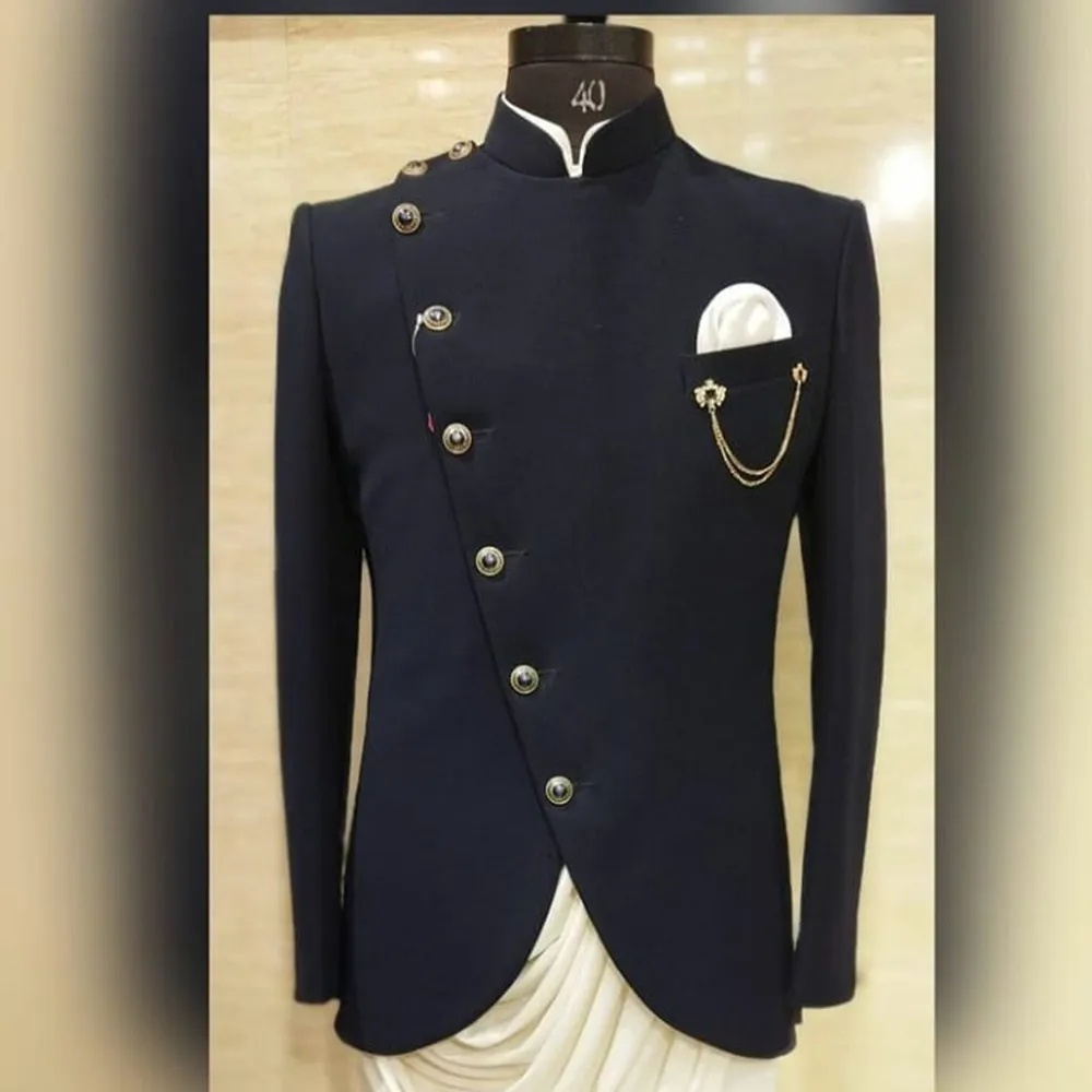 

Wedding Blazer Sets Male Jacket Man Suit Stand Collar Slim Fitted 2 Pieces Luxury Elegant Business Style Costume Social Set