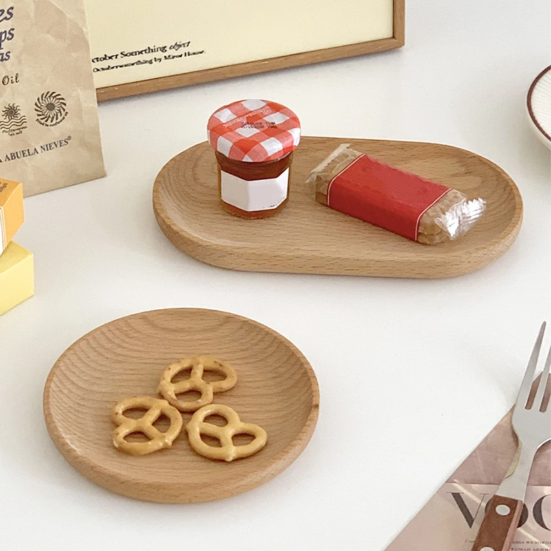 INS Wooden Tray Round Oval Cake Dessert Plate Japanese Style Wood Snack Dried Fruit Plate Household Kitchen Table Decor 3