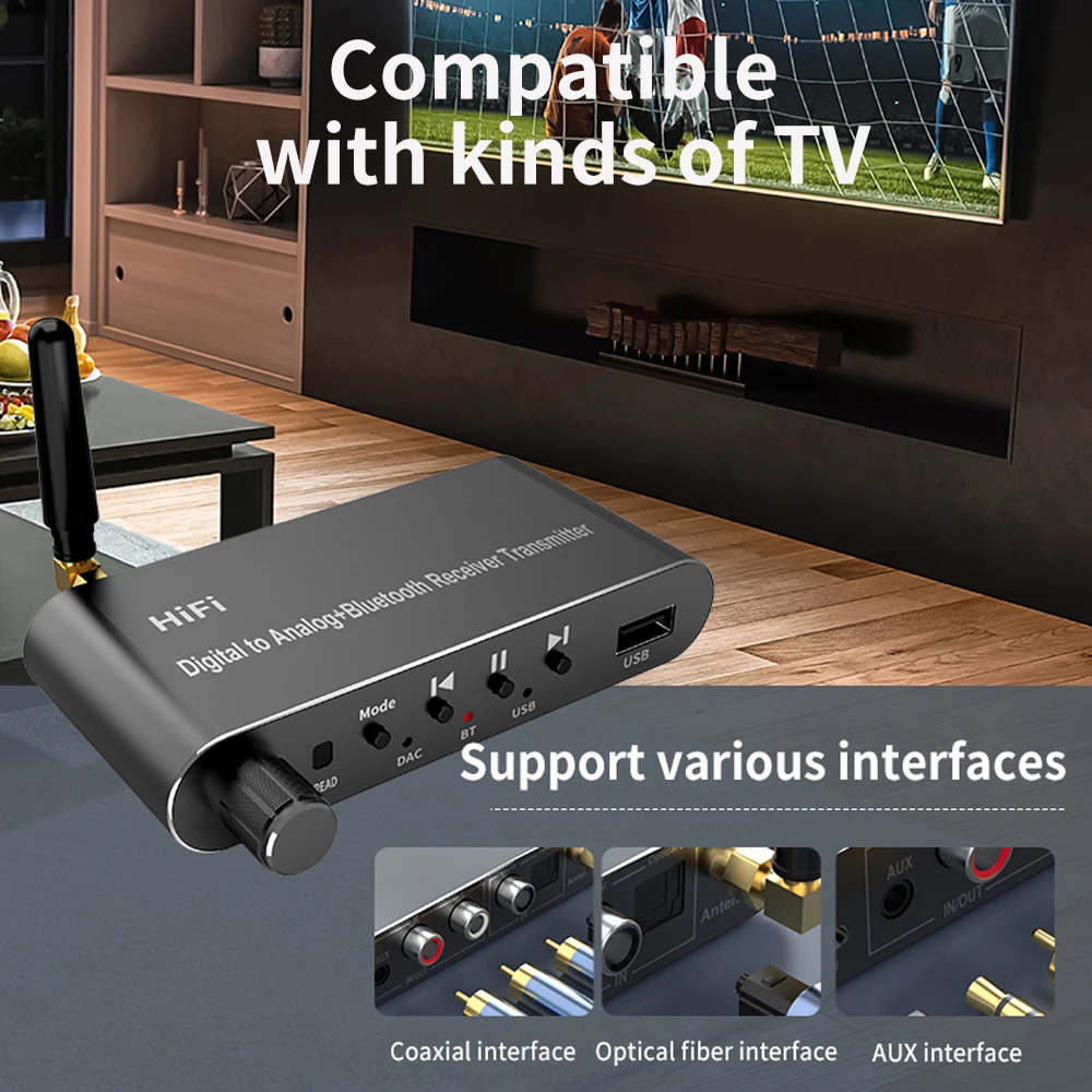 Tebe Bluetooth 5.1 Receiver Transmitter Audio Adapter U Disk Play Coxial/Optical to 3.5MM Aux RL DAC Converter Remote Control bluetooth adapter,bluetooth audio receiver,bluetooth transceiver adapter,audio adapter,bluetooth aux adaptor