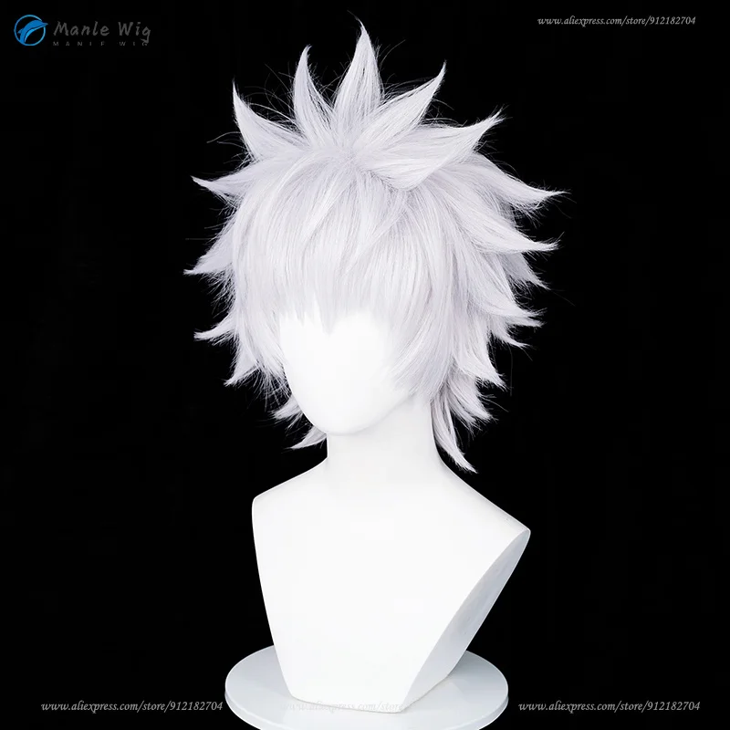 Anime  Cosplay Killua Zoldyck Cosplay Wig 30cm Silver White Wig Heat Resistant Synthetic Hair Party Wigs + Wig Cap