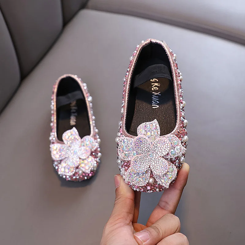 New Children Sequins Leather Shoes Baby Kids Party Princess Shoes Girls Glitter Bowknot Flat J388
