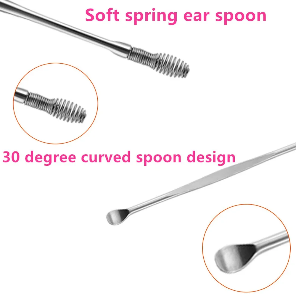4/5/6pcs Remover Ear Spoon Curette Ear Cleaning Spiral Earpick Easy Ear Cleaner Set Earpick Ears Wax Remover Black Dots Cleaner 3