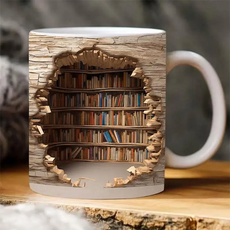 Creative 3d bookshelf cup Hole In A Wall Mug Layer Mug Coffee Cup Tea Cup Christmas Gifts For Book Lovers
