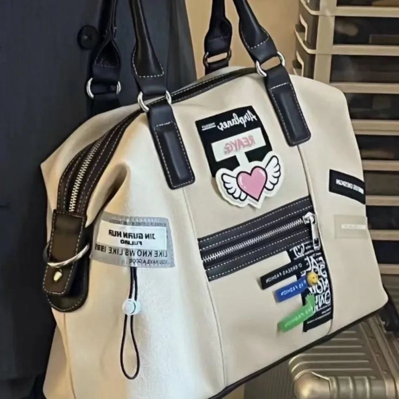 JIAERDI Vintage Creative Label Tote Bag Women Zipper Large Capacity Handbag Ladies Soft Casual Commute Travel Crossbody Bag 2025