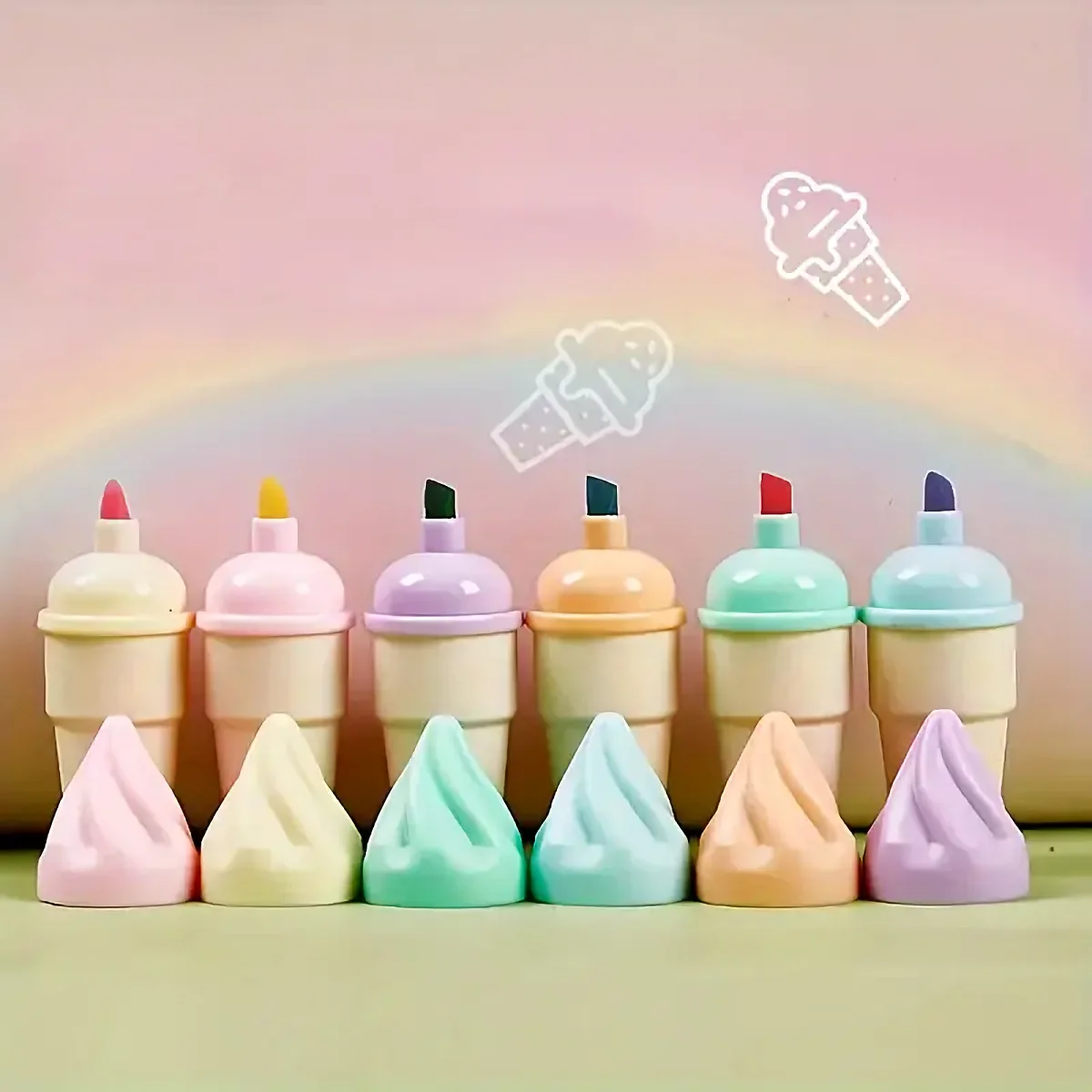 Set of 6 Mini Ice Cream Cone Highlighter Pens for Note-Taking and Journaling highlighter pen,highlighter marker