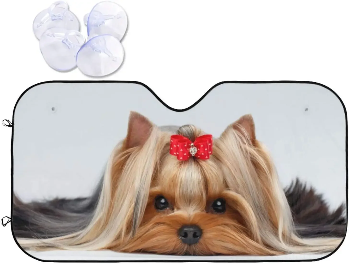 

Car Windshield Sunshade Lying Yorkshire Terrier with Cute Ribbon Yorkie Love Portrait of A Dog Automotive Sun Shade Visor