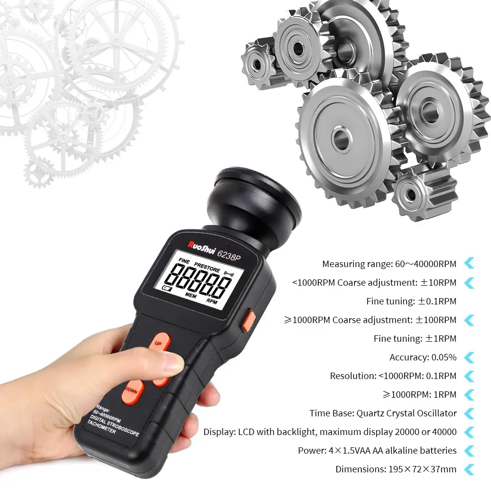 6238P Digital Stroboscope Tachometer LCD Non-Contact Flash Photoelectric Revolution Meter 60-40000 RPM Speedmeter Tester speed meter speed gauges engine tachometer hour meter