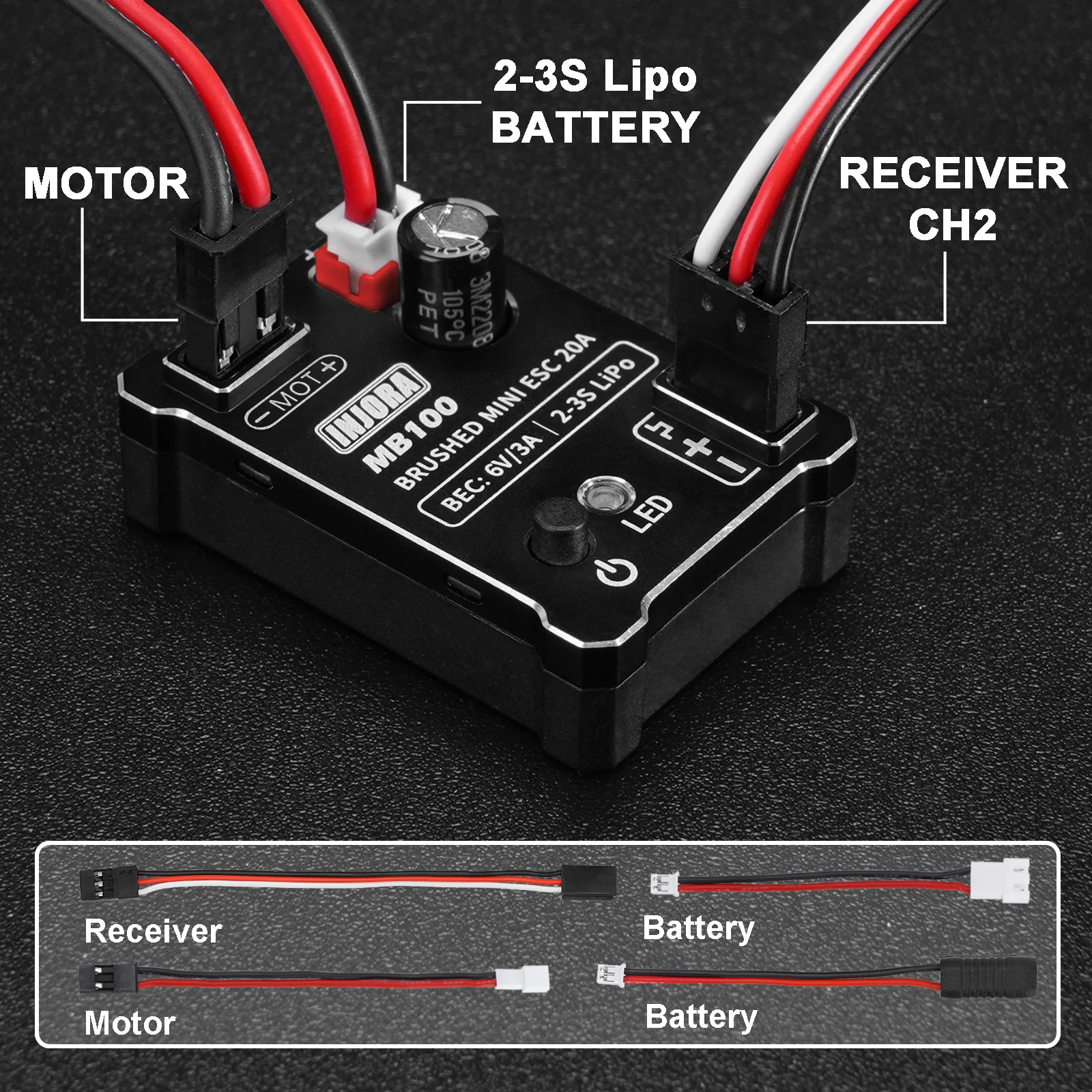 S4b84e4a181814ffd8ecde4e9b1a96ad6Z INJORA MB100 R80 브러시 미니 ESC 20A 1/24 1/18 RC 크롤러 SCX24 AX24 TRX4M FCX24 FCX18
