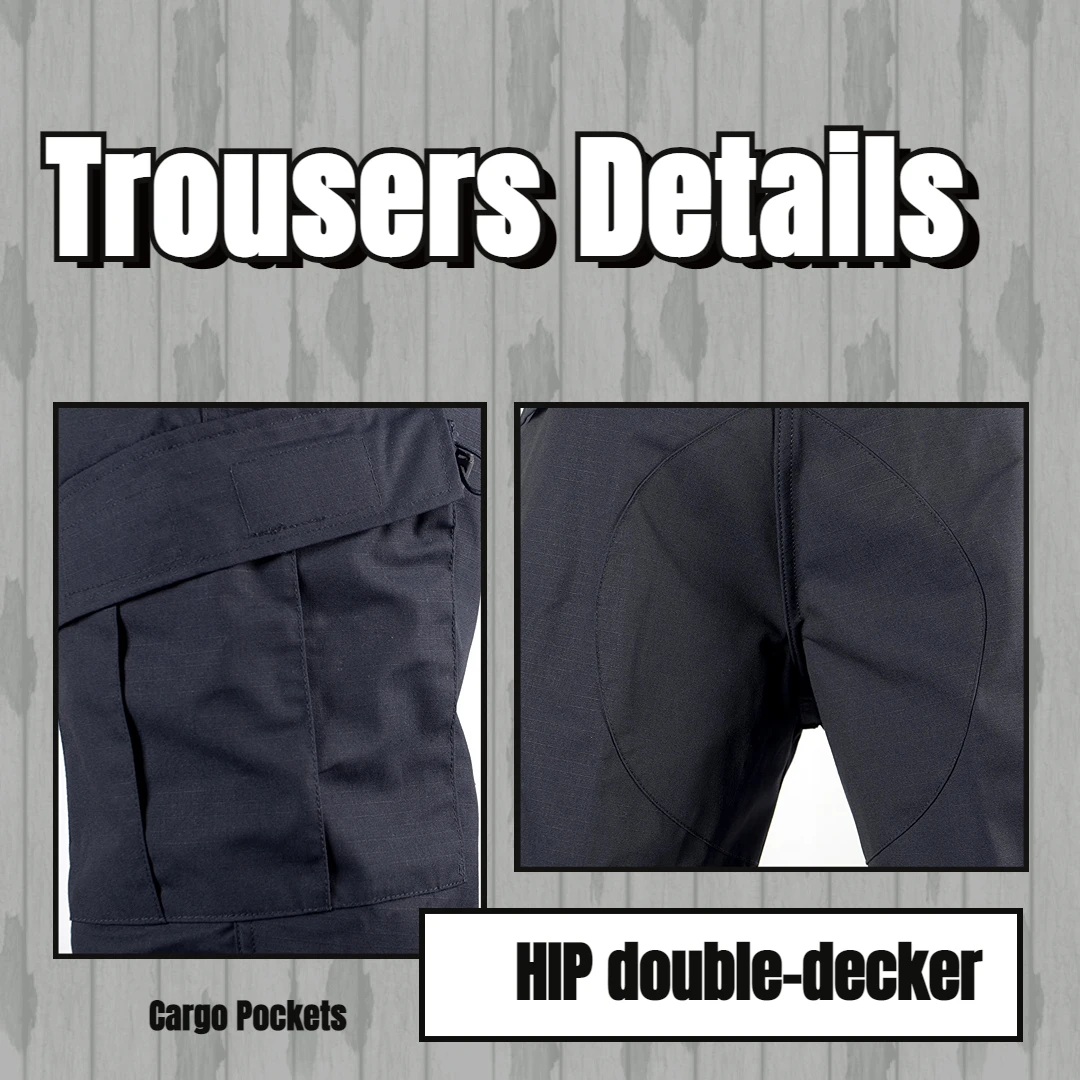 Navy Blue Workwear Ribstop Cargo Pants Blouse Suits Men's Uniform With Hat 4