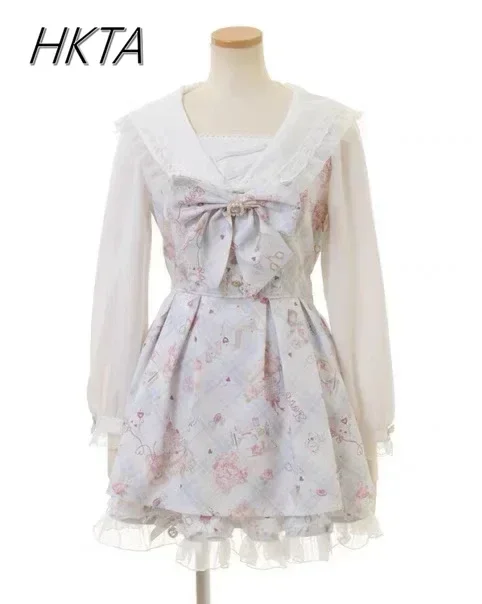 Lolita Dress Lolita Cosplay Costumes Dress Two Piece Sets Liz Dress Japanese Mine Dress Set Spring Autumn Sweet Bow Cartoon Long Sleeve Lolita Shirt Shorts Two-piece Set Women