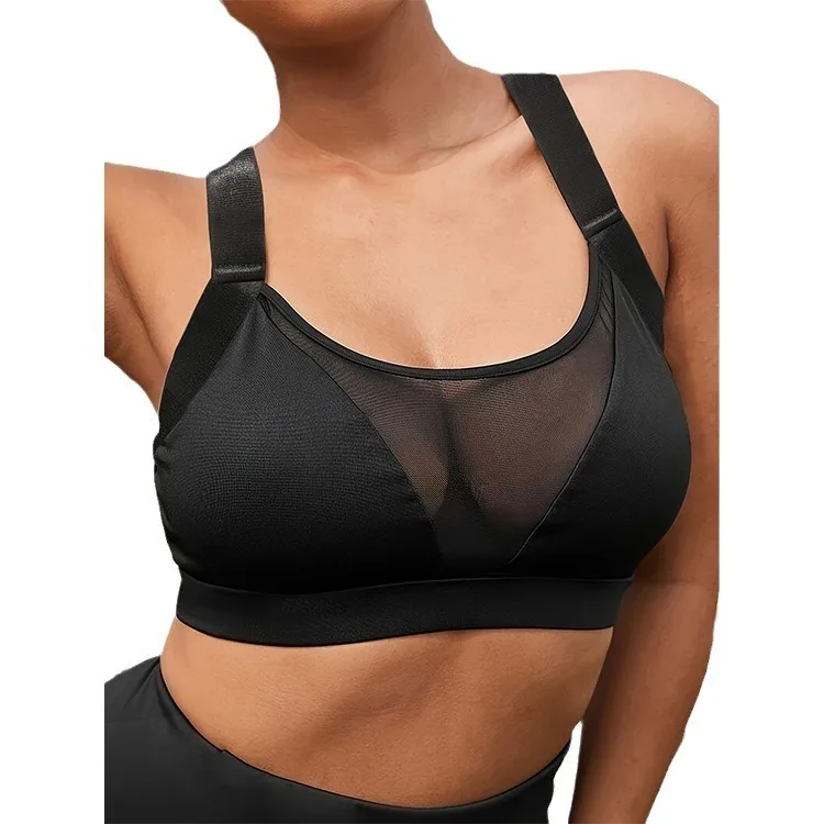New plus size sports bra with shock-absorbing back, mesh mesh, spliced vest, bra sports for women