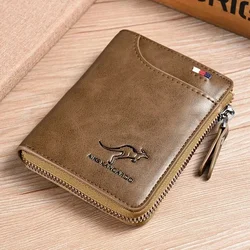 Luxury RFID - Protected Men's Leather Wallet with Zipper and Card Holder (Reddish Brown)