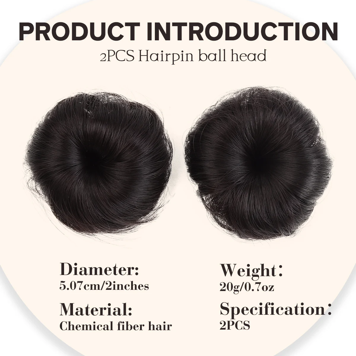 2PCS 합성 클립형 작은 치르칭 번 가발, 귀엽고 컴팩트하며 가벼운 여성용 미니 번, 데일리용, 저렴하고 휴대 가능