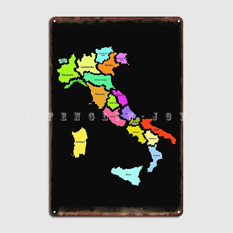 Italia Regioni Mappa E Nomi Targa In Metallo Poster Club Party Party Design Poster Tin Sign Poster