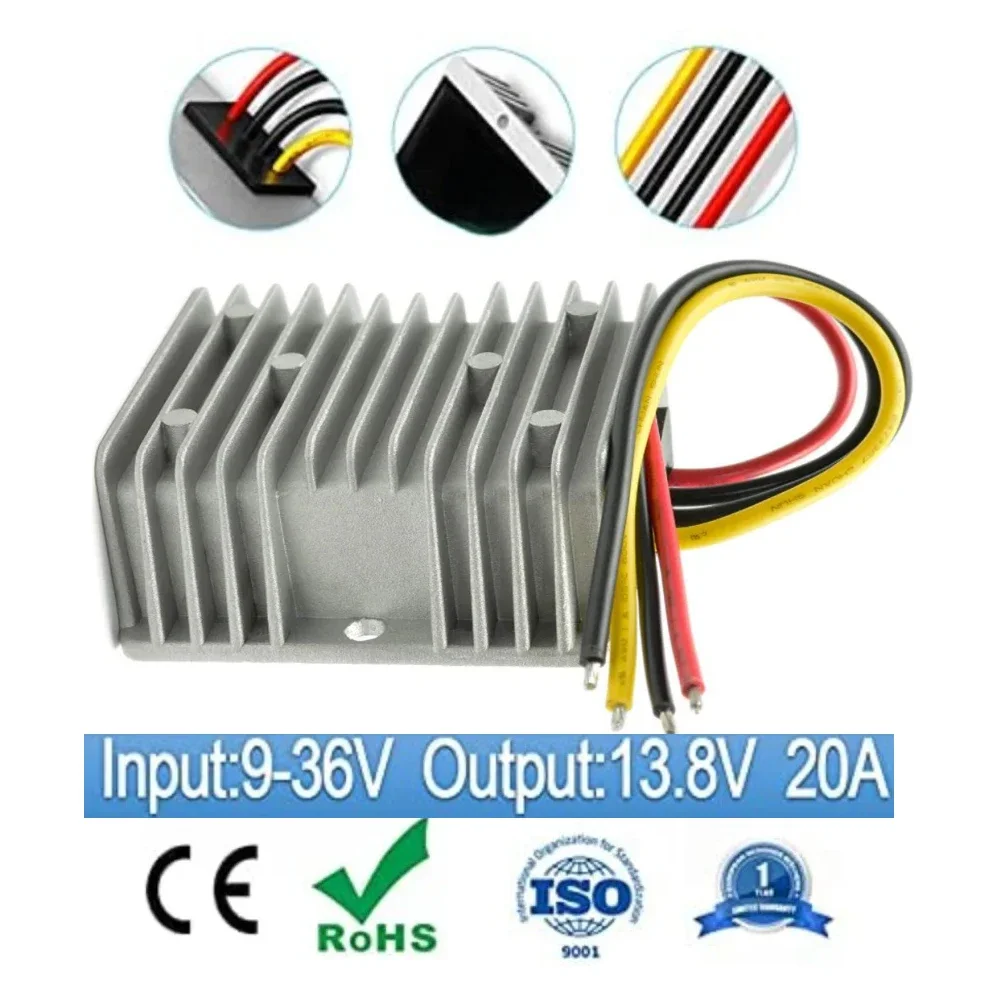 

9V-36V to 13.8V Boost Buck Converter 20A Automatic DC DC Stabilizer Voltage Regulator Auto Step Up Down Volt Transformer Module