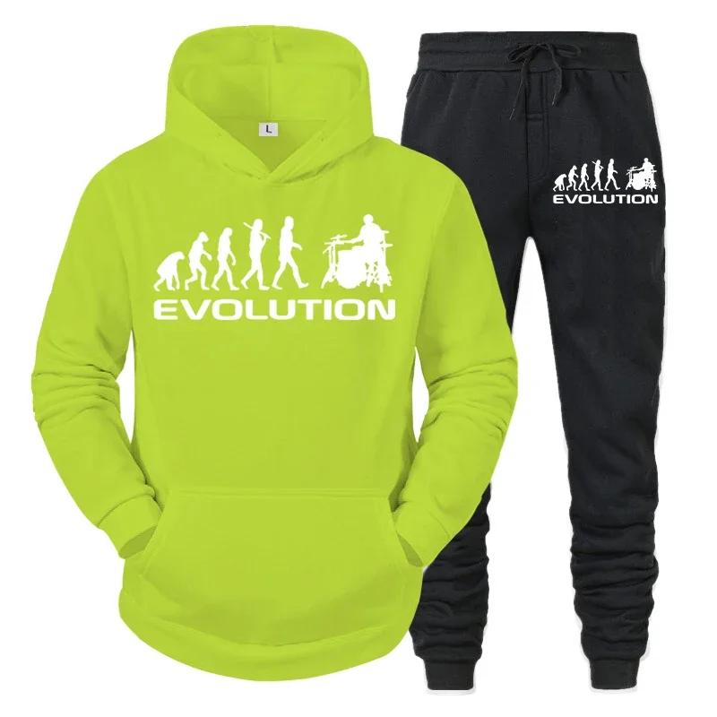 thumbnail image 1 of Sudadera con capucha de moda para hombre y mujer, con estampado de baterista Evolution, divertida y a la moda, con manga larga y pantalones deportivos para otoño, 1 of 4