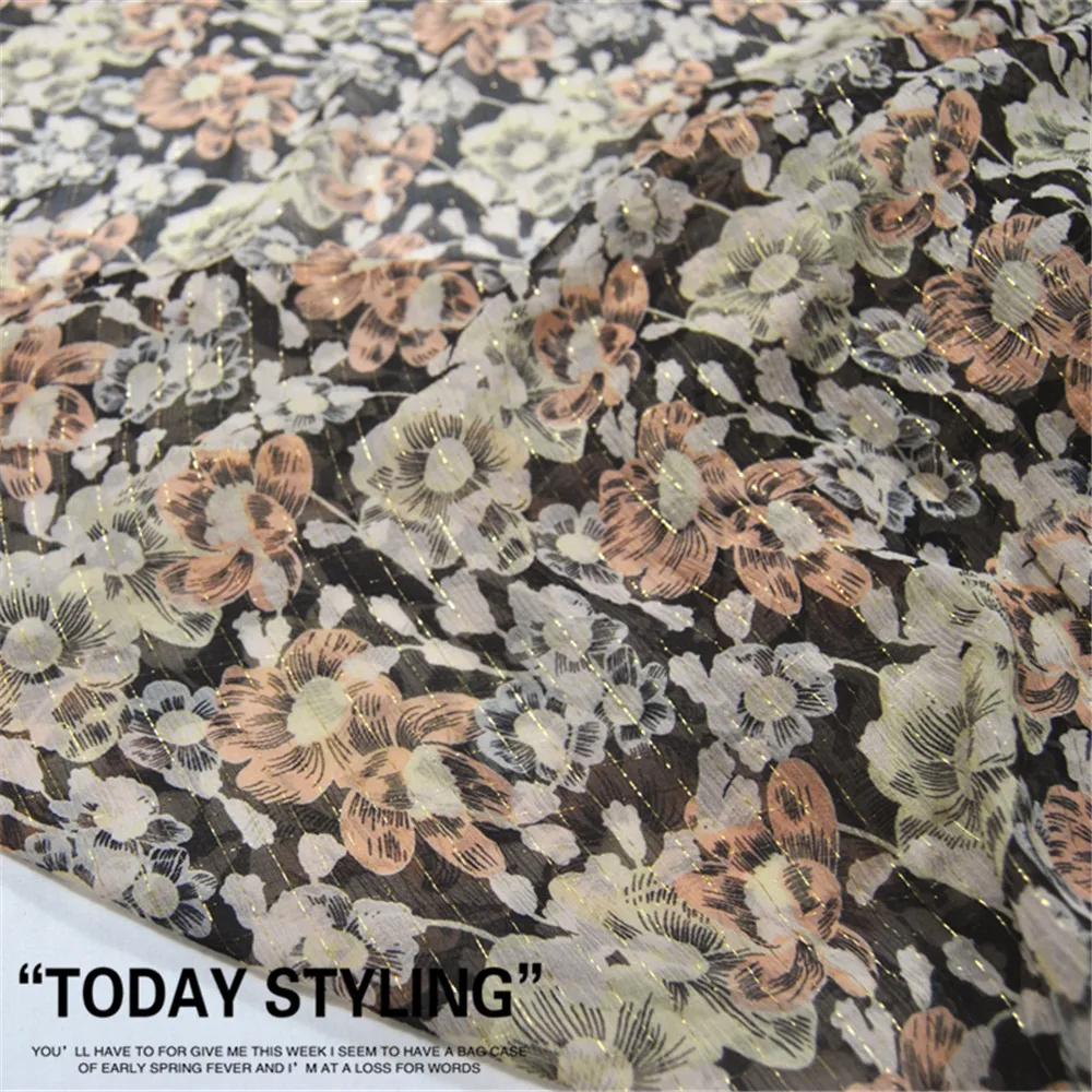 

Elegant Style Floral Design Soft Feeling Great Material Cheapest Top Quality Silk Metallic Line Fabric for Nice Popular Cloth