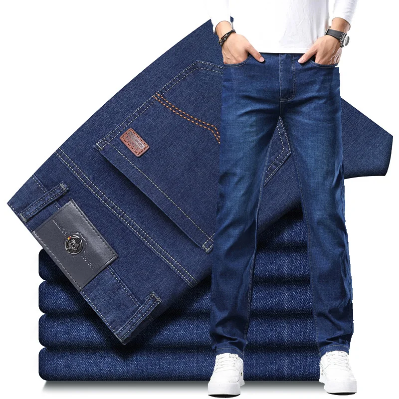 2025 New Fashion Men's Casual Black Blue Cotton Jeans Classic Style Male Denim Trousers Stretch Slim Fit Pants Plus Size 28-40 1