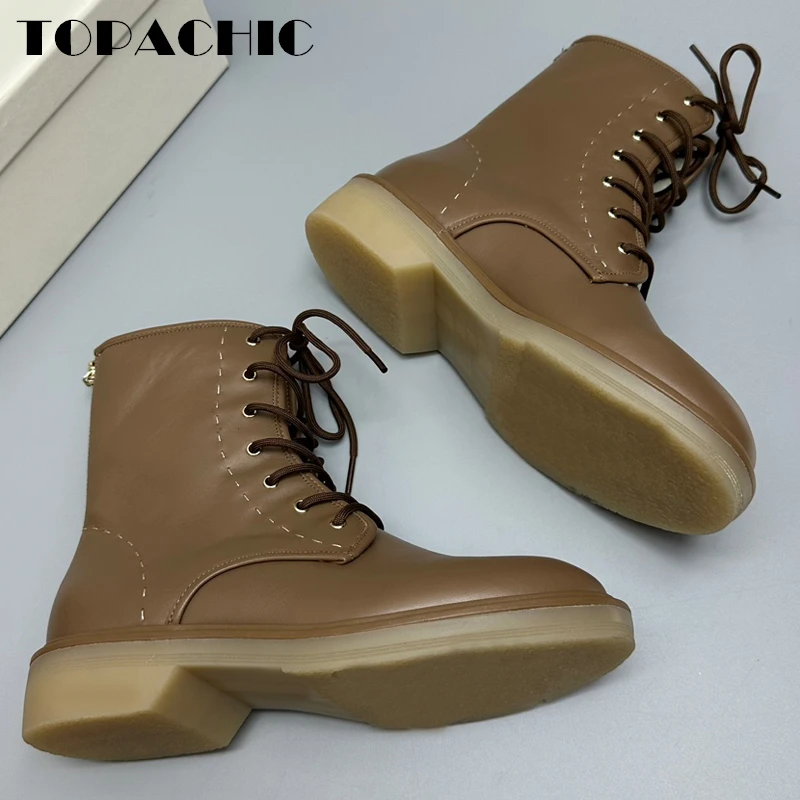 

Классические женские ботинки TOPACHIC из овечьей шерсти с перекрестной шнуровкой сзади на молнии, удобные повседневные ботильоны, 12,11