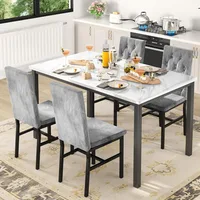 Dining Table Set for 4 Faux Marble Small Kitchen Table Chairs Set of 4 with Luxurious Button Tufted Dinner Chairs 2