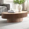 43.7''Oval Drum Coffee Table Handcrafted Relief Sturdy Pedestal Wooden Olive-Shaped Tea Table for Living Room 1