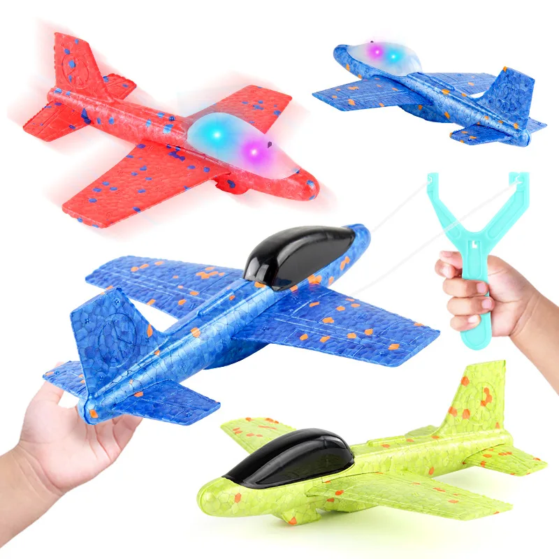 Children Ejecting Foam Aircraft Toys Slingshot Ejection Flight With Night Light Hand-throw Outdoor Sports Toy