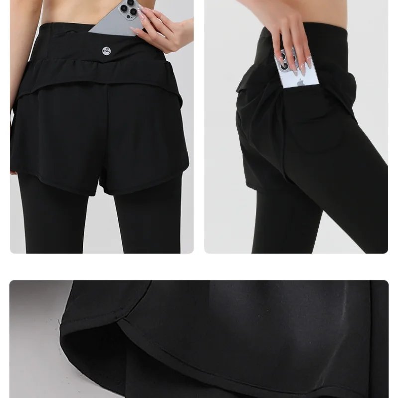 DRUR Women Gym Cropped Trousers Summer Lightweight 2 in 1 Yoga Pants Female High Waist Sports Leggings Fitness Running Tights 6