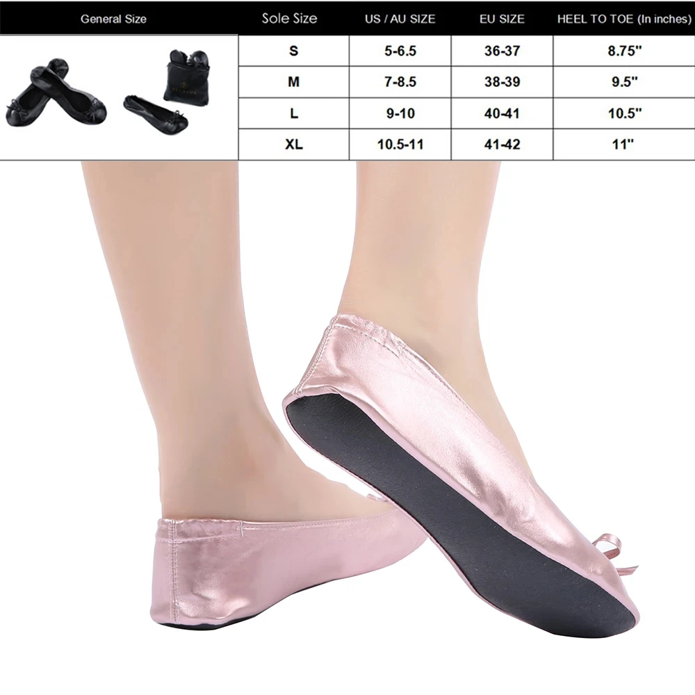USHINE Women Portable Fold Up Ballerina Flat Shoes Roll Up Foldable Ballet After Party Shoes For Bridal Wedding Party Favor 2