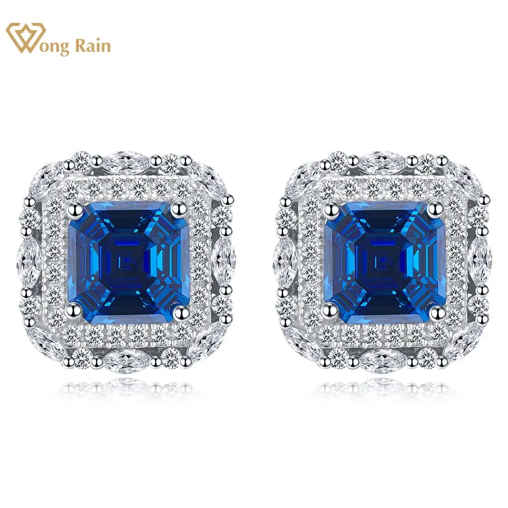 

Wong Rain Vintage 925 Sterling Silver Asscher Cut Sapphire High Carbon Diamond Gemstone Studs Earrings Fine Jewelry Wholesale