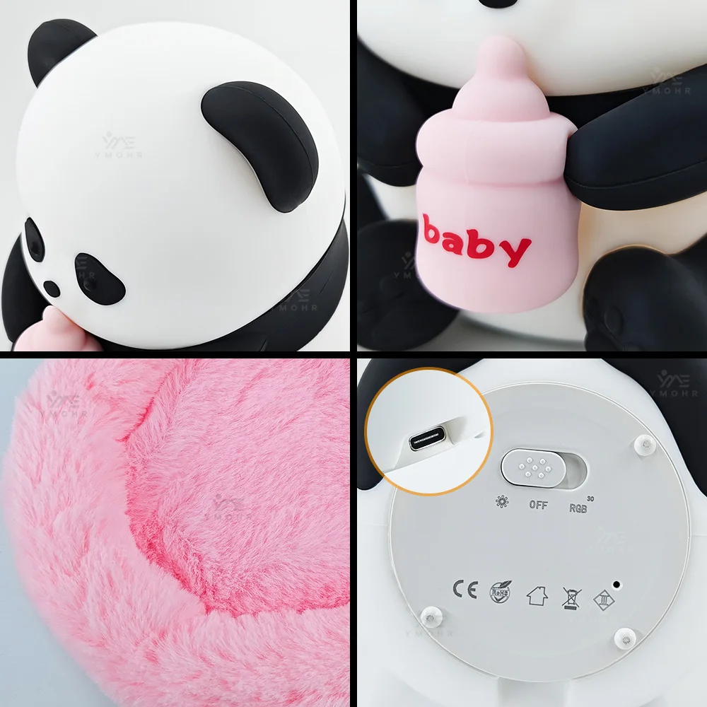 HUAHUA  Panda Light Silicone Lamp Beside Lamp Baby Night Light Cartoon Toy Children Bedroom Sleep Light LED Touch Gifts 3