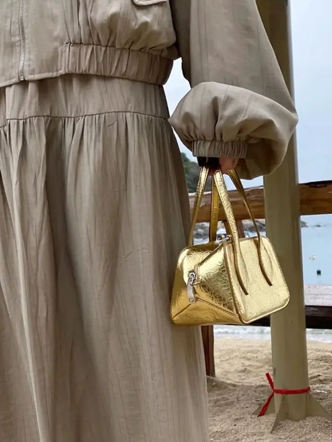 JIAERDI Hot Girls Gold Hand Bag Ladies 2025 High Street Handle Leather Casual Square Bag Women Retro Crossbody Bags Aesthetic