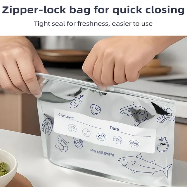 Sacs de conservation des aliments frais en feuille d'argent, 30 pièces, réutilisables, évite le gel léger, sac à fermeture éclair, stockage de Steak de fruits, sacs de fraîcheur 3