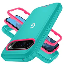 Heavy Duty Dustproof Defender Case | TPU+PC Silicone Armor Shockproof Protection Cover - Google Pixel 11 (Sky Blue Pink)