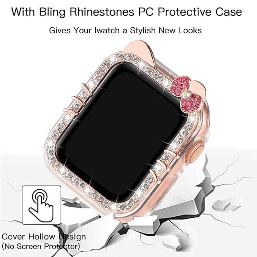Protective Case for Apple Watch 9/8/7 41 46mm 45mm Bling Rhinestone Bumper Frame Cover iWatch Series 10/6/5/4 SE 40mm 44mm