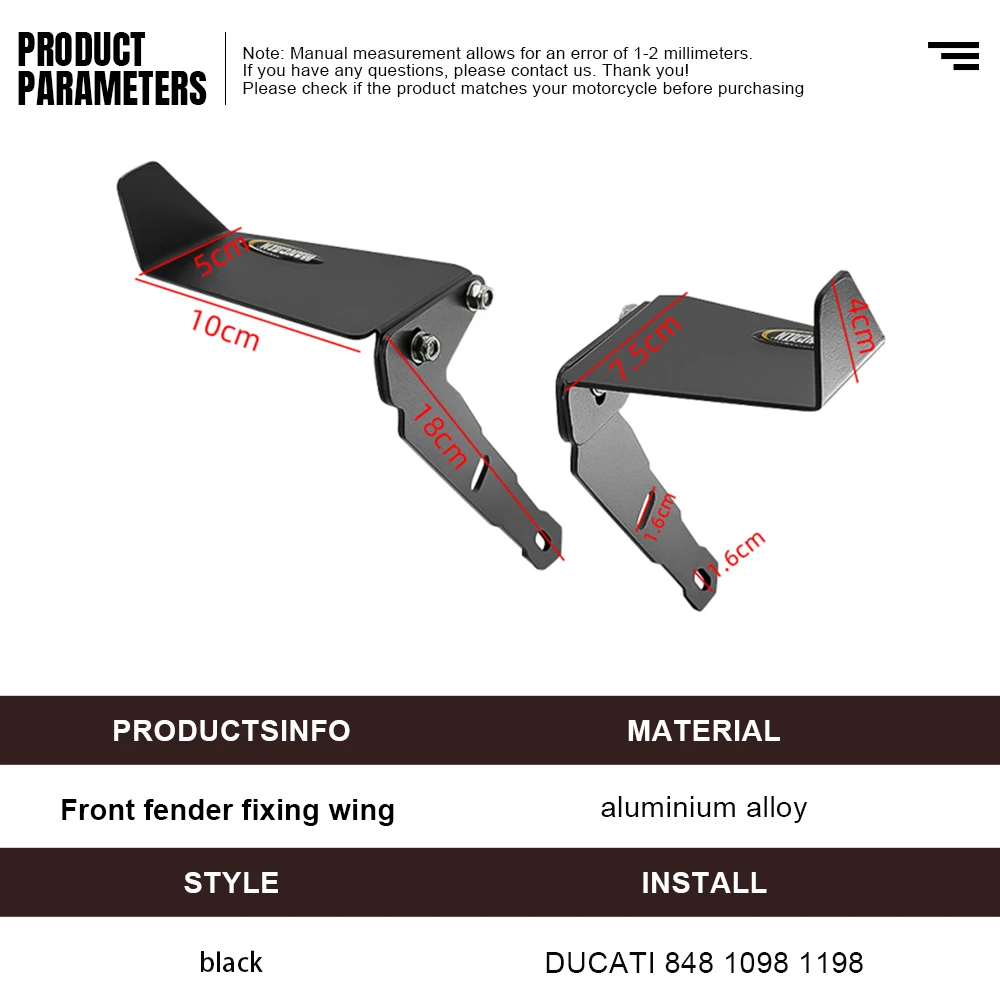 Motorcycle Front fender fixed Wing adjustable Aerodynamic Winglets splash guard For DUCATI 848 1098 1198 EVO S/R 2007-2013