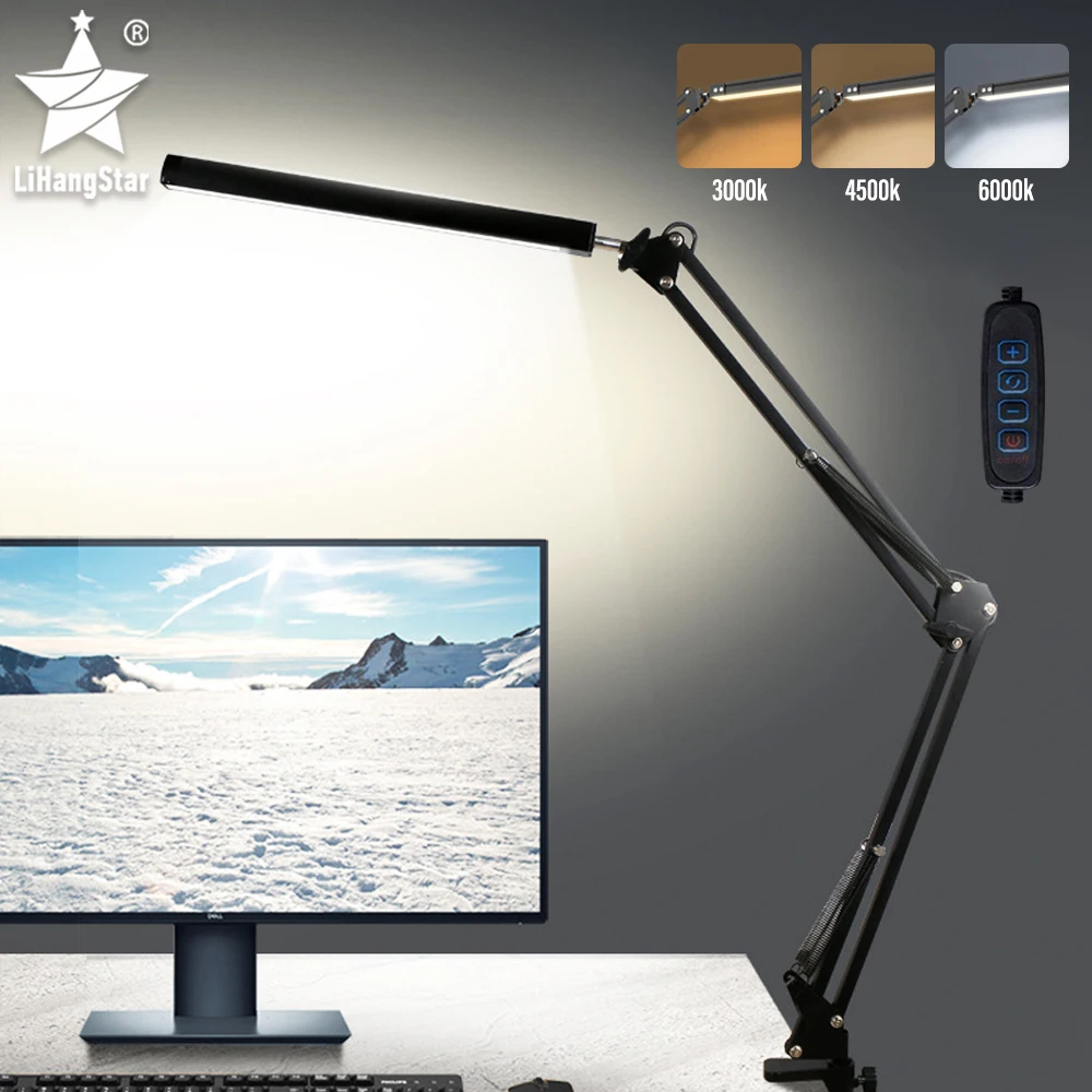 

LED Reading Desk Lamp 24W Folding Swing Arm Desk Lamp with Clamp Dimmable Suitable for Workbench Home Eye Care Office Study