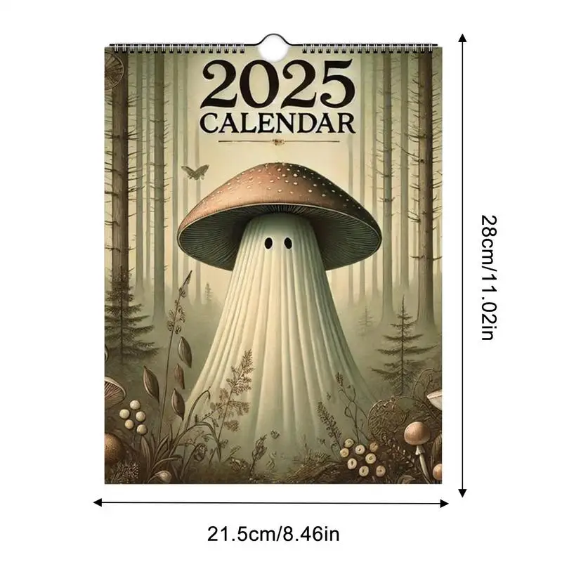 2025 Mushroom Ghost Decorative Calendar Thick Paper Organizing Planning Calendar Vintage Illustration Art Wall Calendar