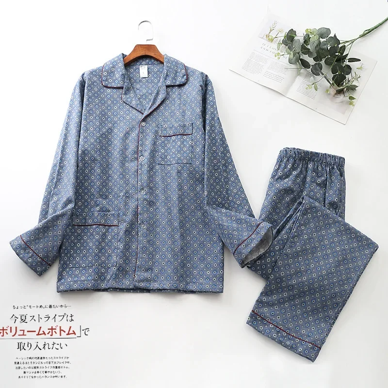 Men's Pajama Set Autumn and Winter Cotton Brushed Cloth Long-sleeved Cardigan Plus Size Homewear Suit