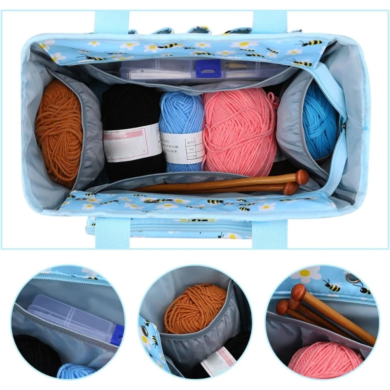 Yarn Storage Bag with Compartments for Crochet Hooks, Knitting Needle