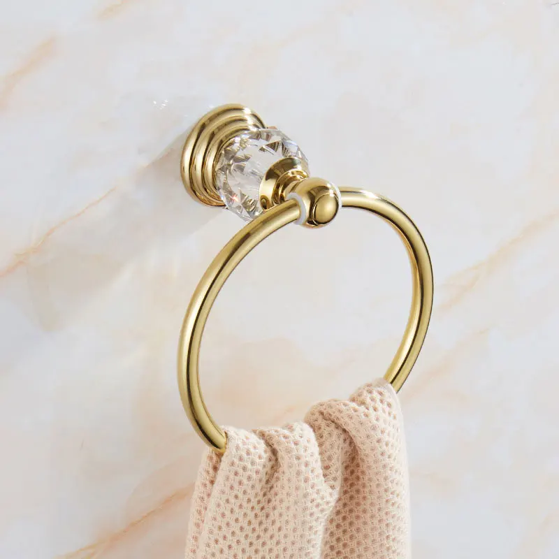 European-style Gold Crystal Towel Ring Round towel rack towel hanging circle Bathroom rack hanging GLY30